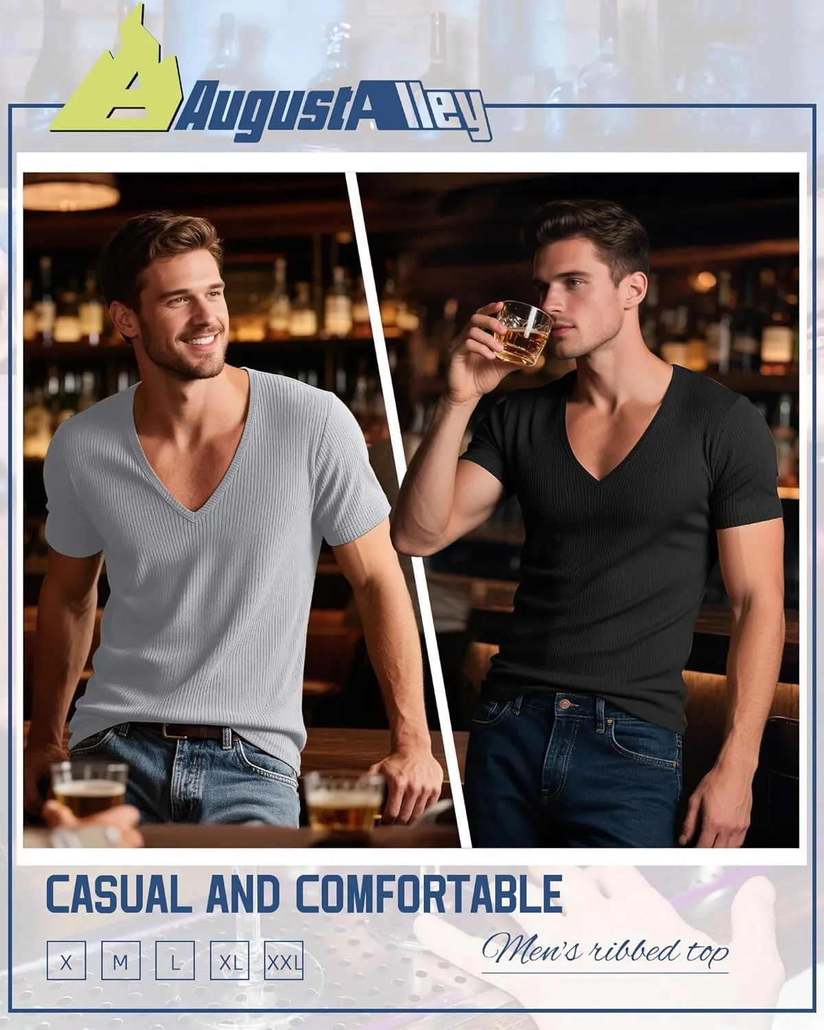 3 Pack Men's Deep V Neck T-Shirts Ribbed Knit Slim Fit Muscle Tee Shirts Summer Casual Low Cut Stretch Tops