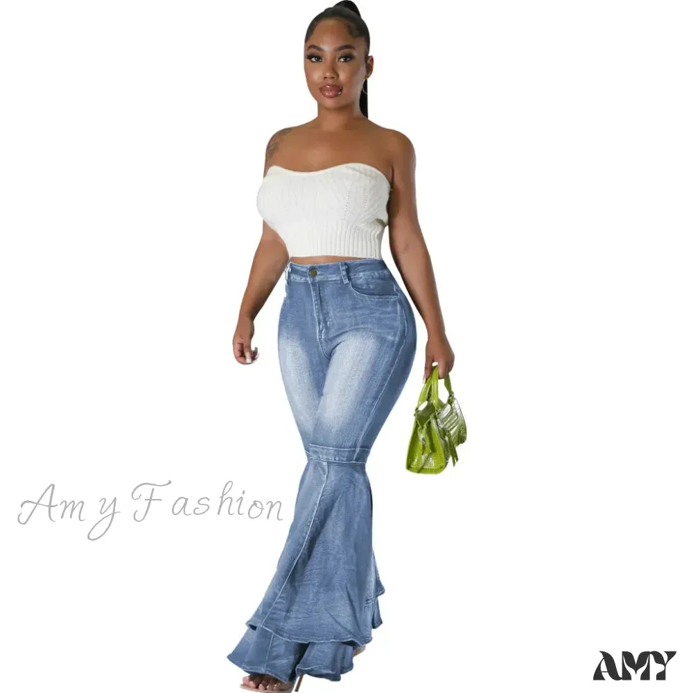 Amy Fashion - 2024 Fashion High Waist Flare Casual Stretch Skinny Streetwear Denim Bellbottoms Jean