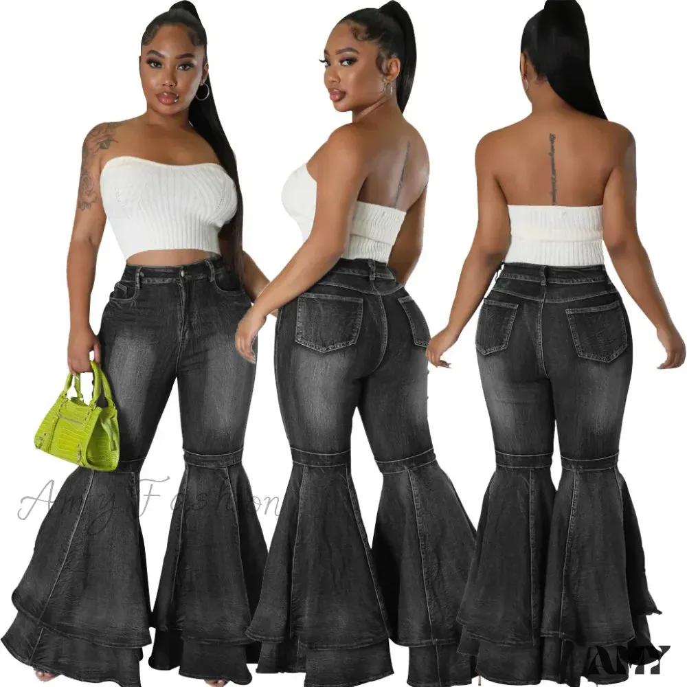Amy Fashion - 2024 Fashion High Waist Flare Casual Stretch Skinny Streetwear Denim Bellbottoms Jean