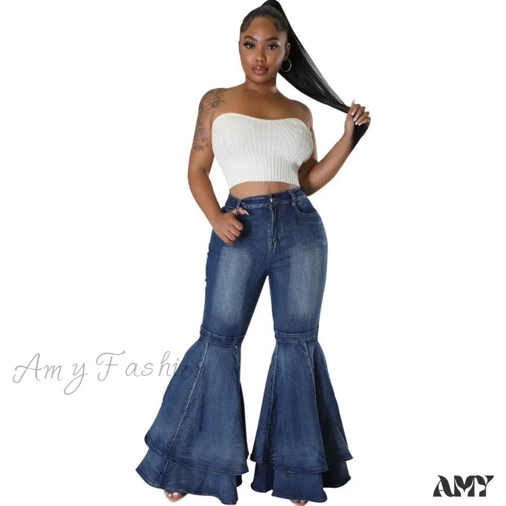 Amy Fashion - 2024 Fashion High Waist Flare Casual Stretch Skinny Streetwear Denim Bellbottoms Jean
