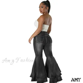 Amy Fashion - 2024 Fashion High Waist Flare Casual Stretch Skinny Streetwear Denim Bellbottoms Jean
