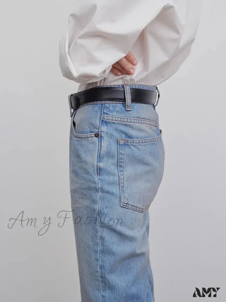 Amy Fashion - High Quality Women High-waisted All-match Light-colored Mopping Loose Straight-leg Spring and Summer New Jean
