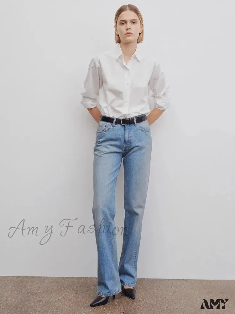 Amy Fashion - High Quality Women High-waisted All-match Light-colored Mopping Loose Straight-leg Spring and Summer New Jean