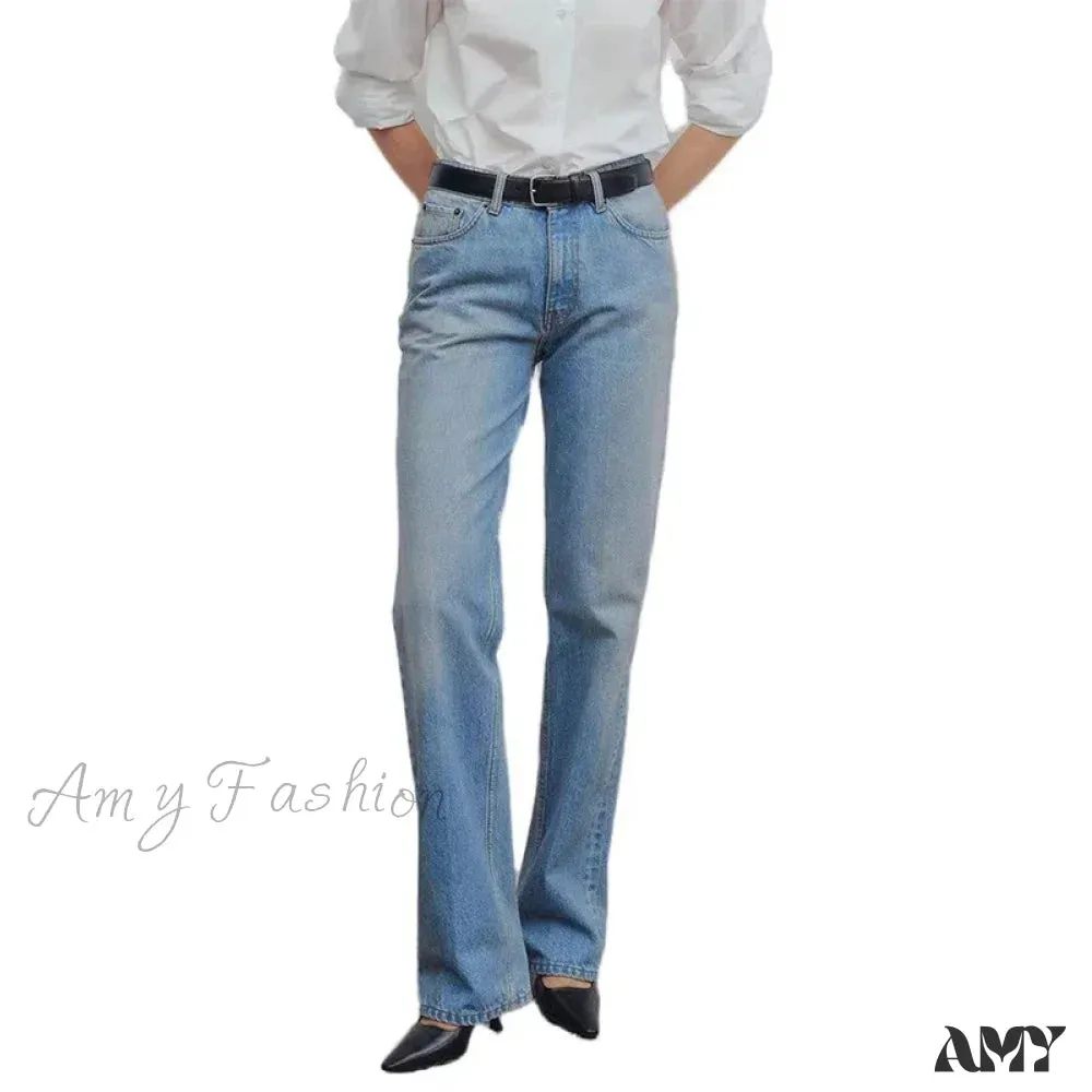 Amy Fashion - High Quality Women High-waisted All-match Light-colored Mopping Loose Straight-leg Spring and Summer New Jean
