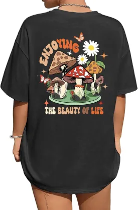 Avanova Women Graphic Letter Print Oversized T Shirt Short Sleeve Casual Summer Loose Fit Tee Top