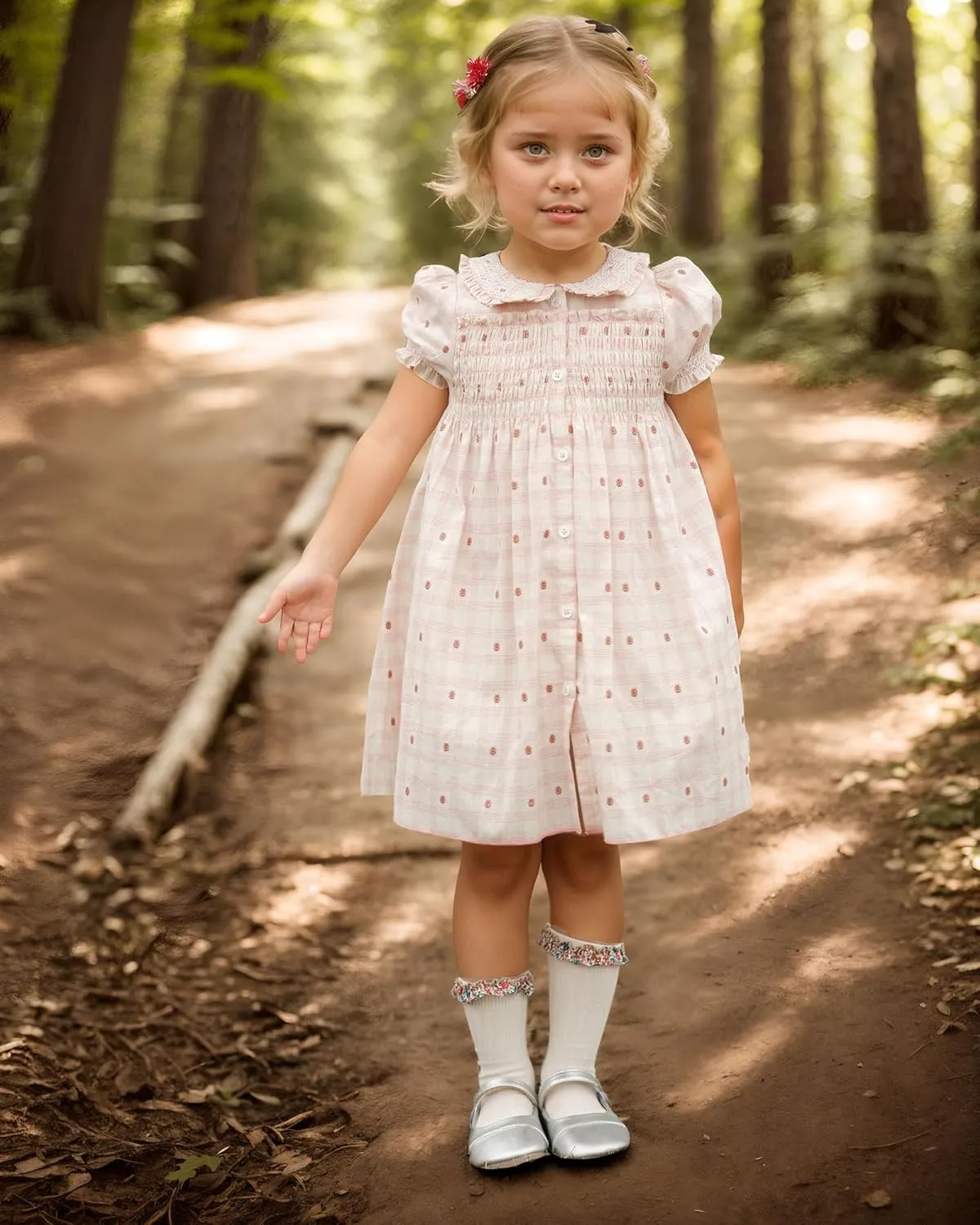 Baby Girls Long Sleeve Smocking Clothing Toddler Fall Floral Smocked Dress Vintage Dresses for Christmas Birthday Holiday
