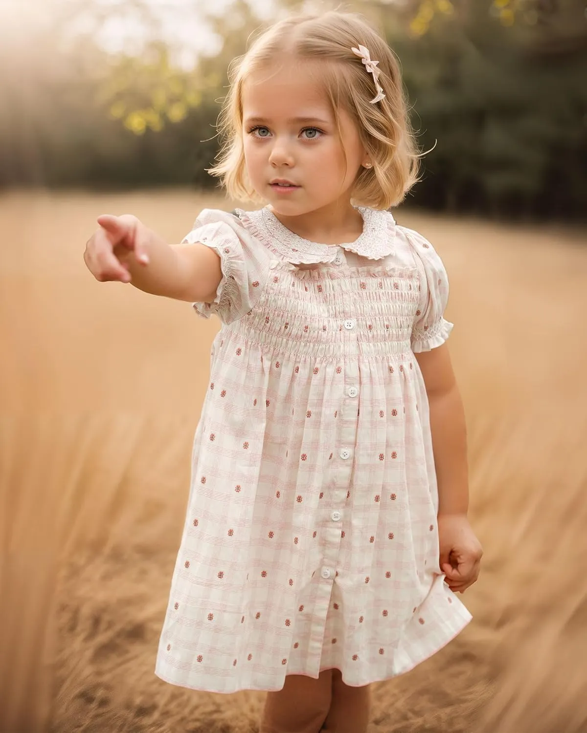 Baby Girls Long Sleeve Smocking Clothing Toddler Fall Floral Smocked Dress Vintage Dresses for Christmas Birthday Holiday
