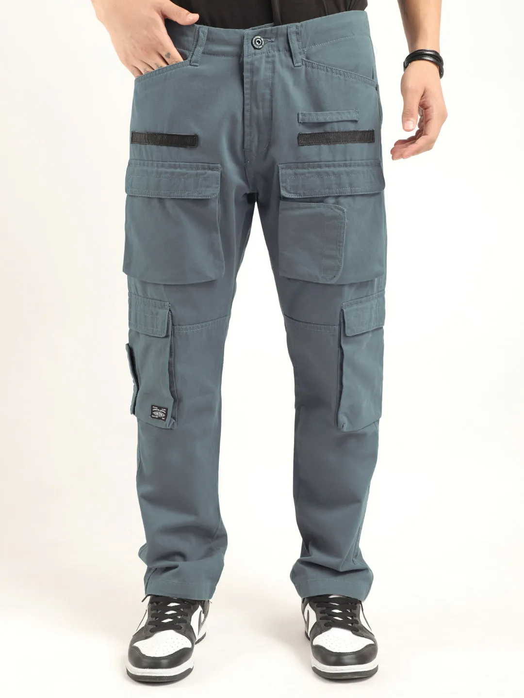Sky Blue Multi-Pocket Cargo Pants with Enhanced Security Features