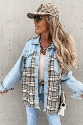 Denim and Checker Contrast Shirt Jacket