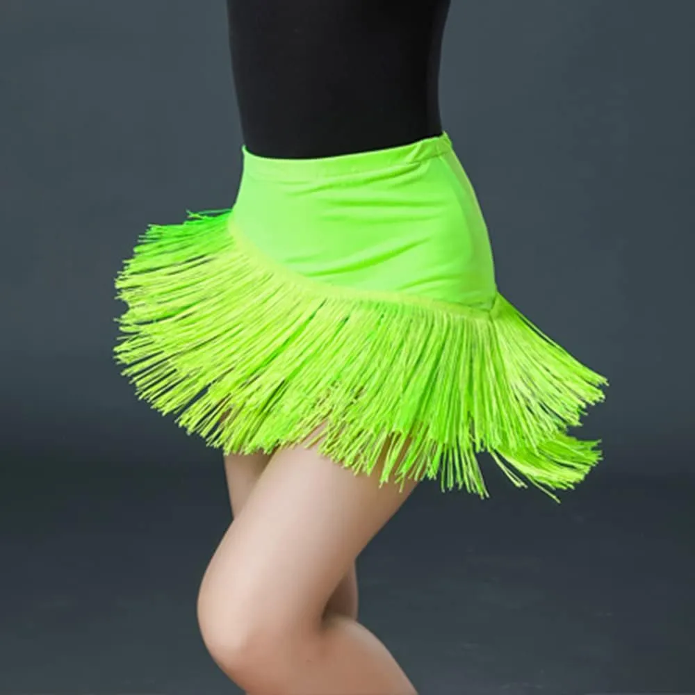 Girls Fringe Dance Skirt Mini Layered Tassel Latin Ballroom Tango Performance Outfits