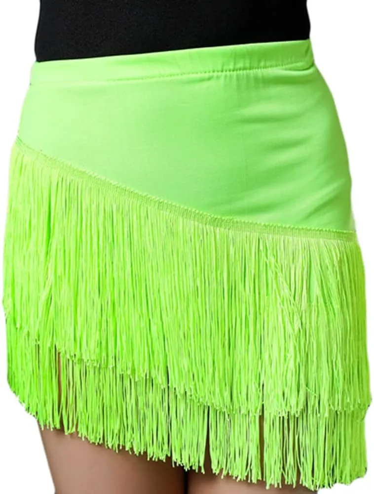 Girls Fringe Dance Skirt Mini Layered Tassel Latin Ballroom Tango Performance Outfits