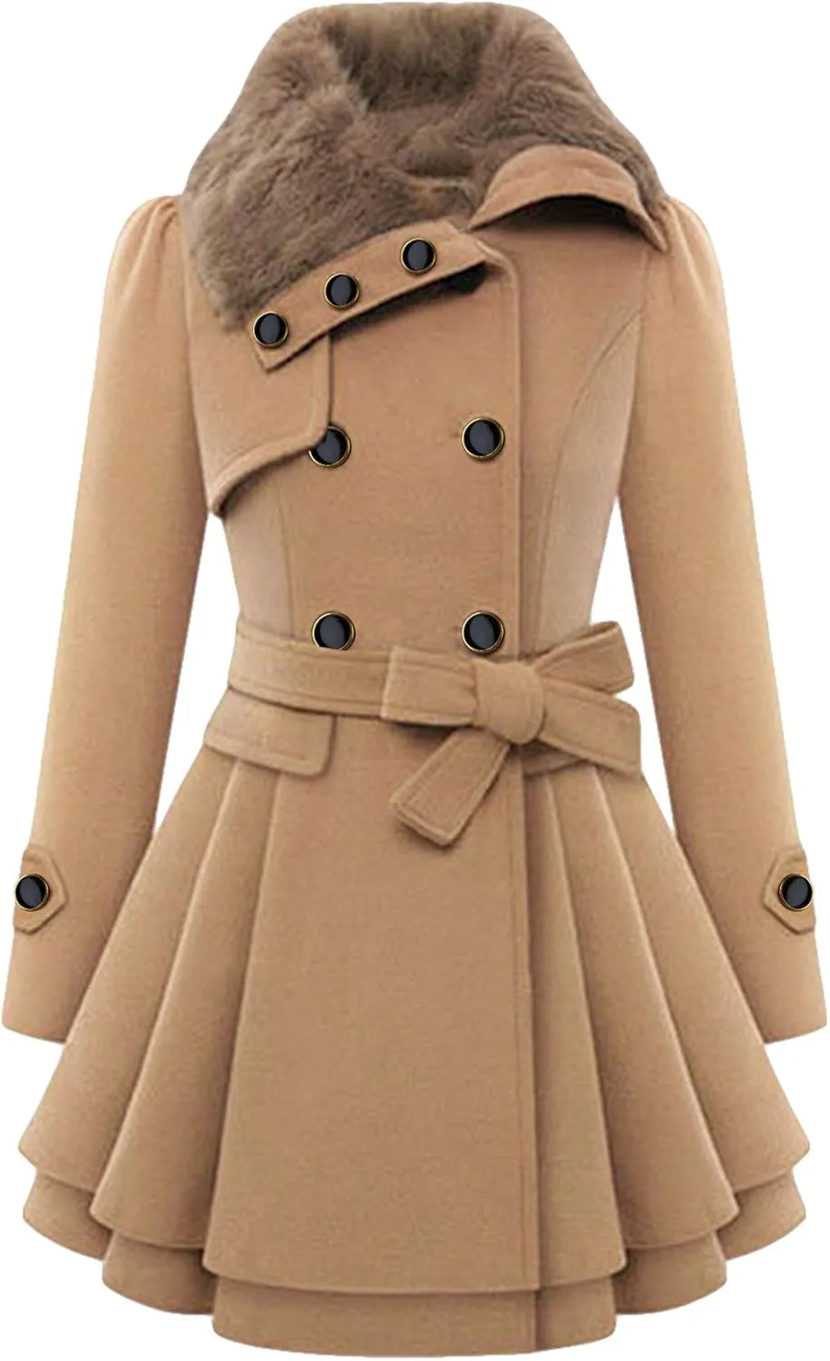 GRASWE Women's Trench Coat Long Sleeve Lapel Pea Coat Long Jackets