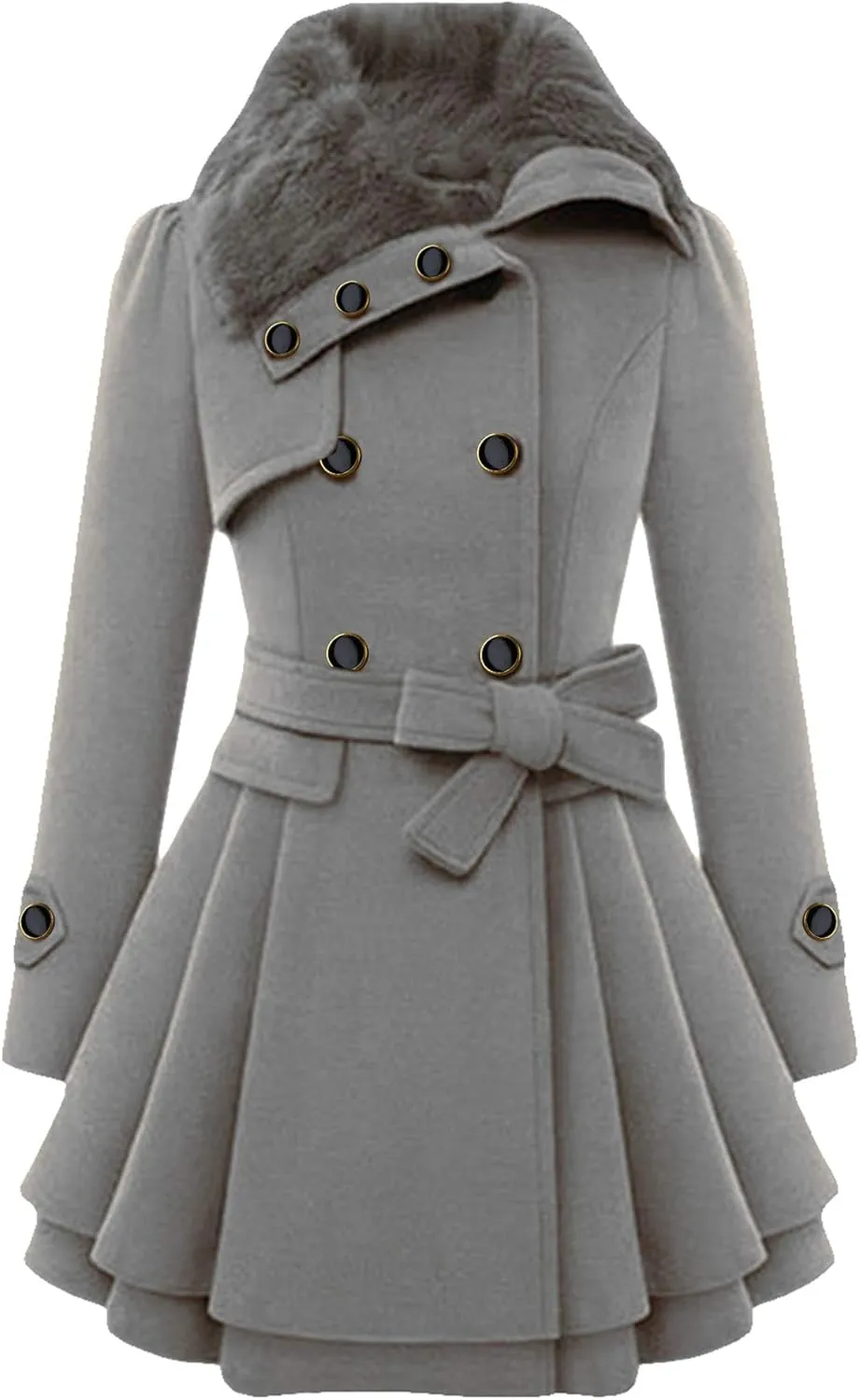 GRASWE Women's Trench Coat Long Sleeve Lapel Pea Coat Long Jackets