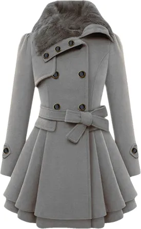 GRASWE Women's Trench Coat Long Sleeve Lapel Pea Coat Long Jackets