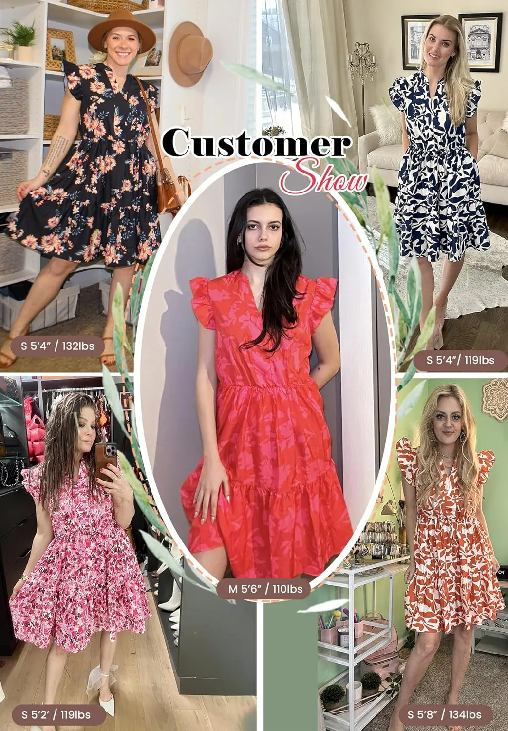 HOTOUCH Women Printed Dress for Summer Short Ruffle Sleeve Dress Tiered Mini Dress with Pockets