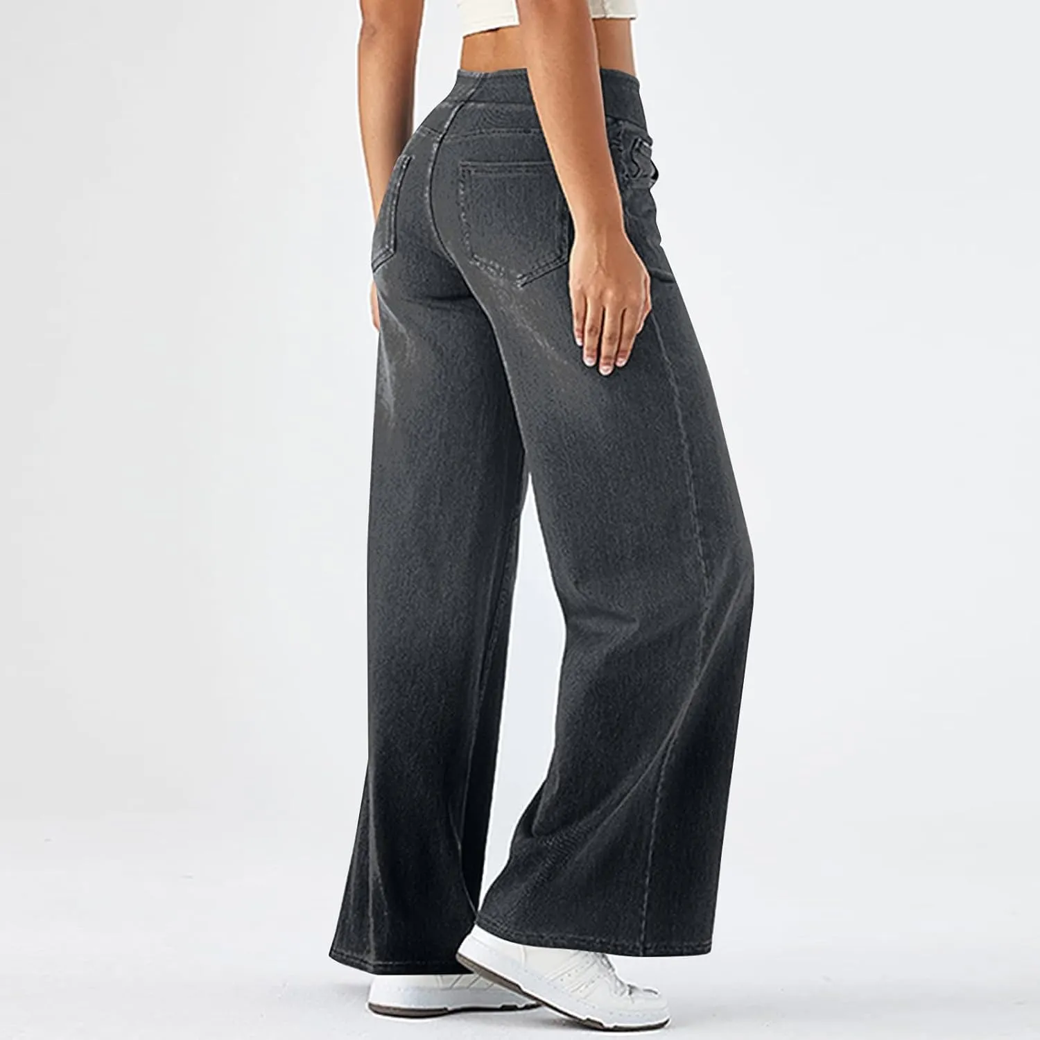 Large Size Denim High-Waisted Thin Multi-Pocket Straight Loose Dressy Casual Pants