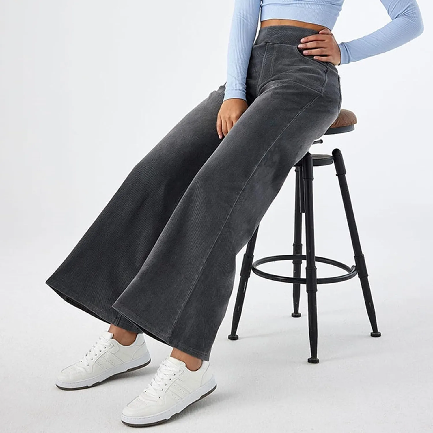 Large Size Denim High-Waisted Thin Multi-Pocket Straight Loose Dressy Casual Pants