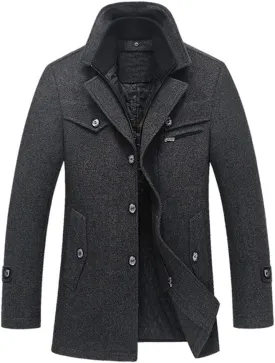 Litteking Men's Winter Pea Coat Casual Woolen Trench Coat Single Breasted Short Wool Jacket