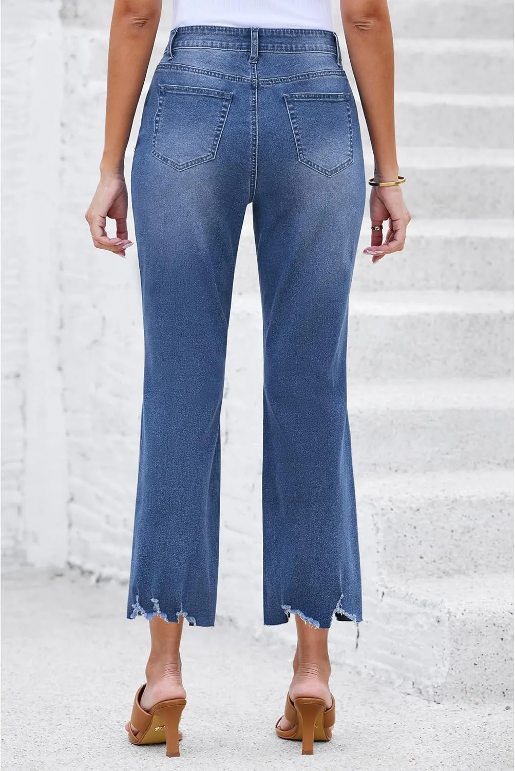 luvamia Wide Leg Jeans for Women Trendy High Waisted Flare Ripped Cropped Jeans Stretchy Distressed Denim Pants Raw Hem