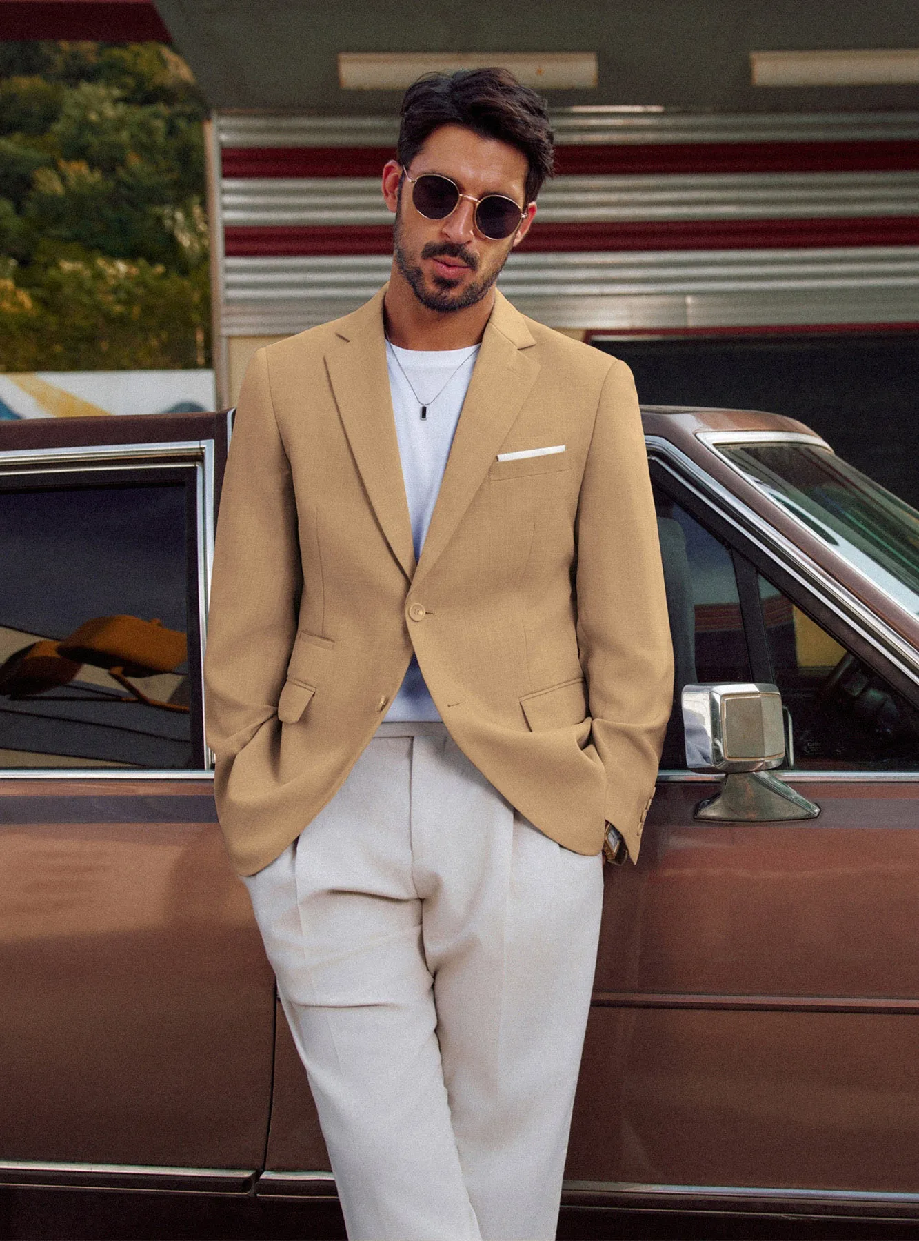 Men Back Slit Blazer Coat Casual Two-Button Notch Lapel Suit Coat