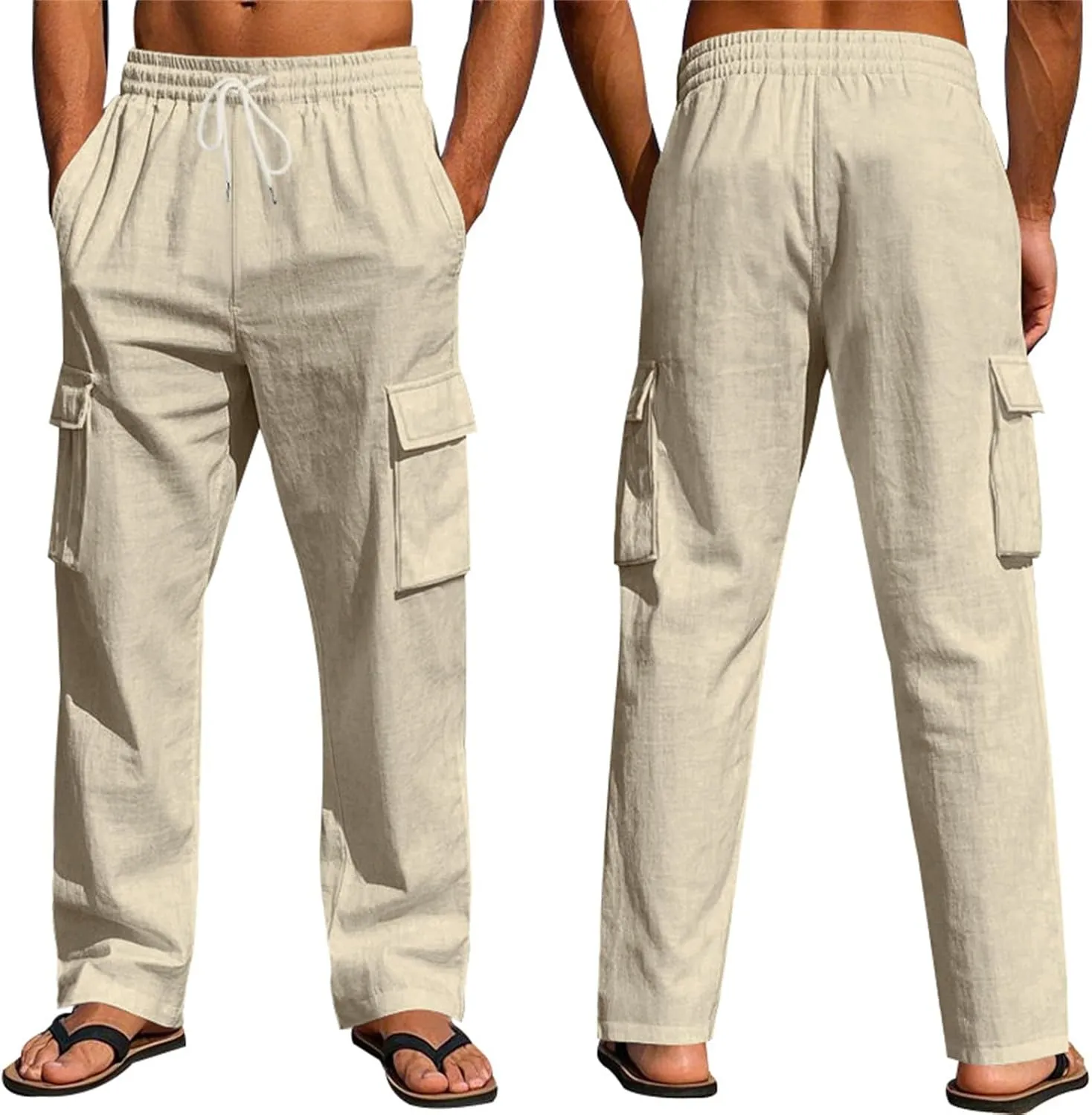 Men's Casual Linen Pants Summer Beach Loose Long Trousers