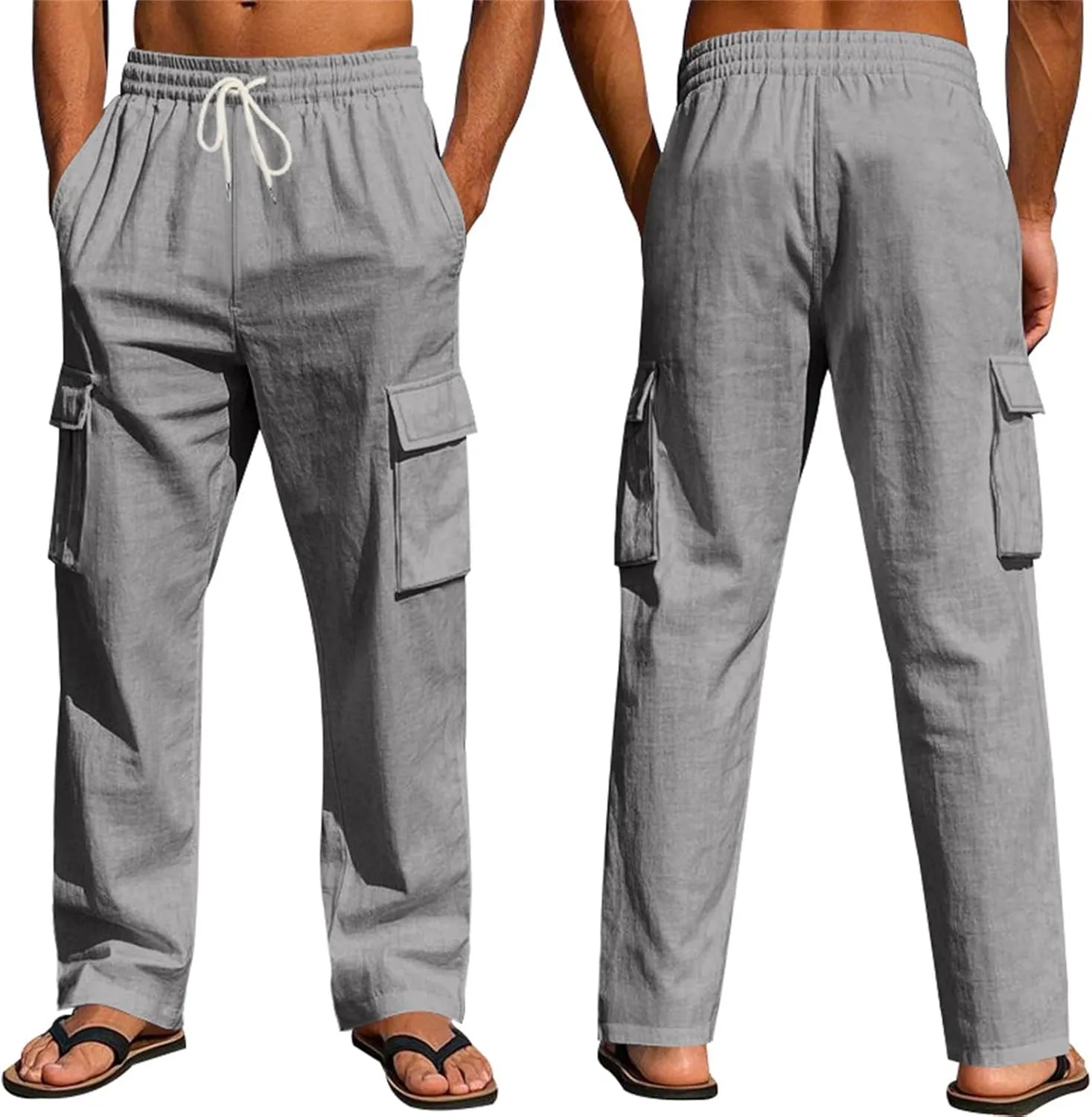 Men's Casual Linen Pants Summer Beach Loose Long Trousers