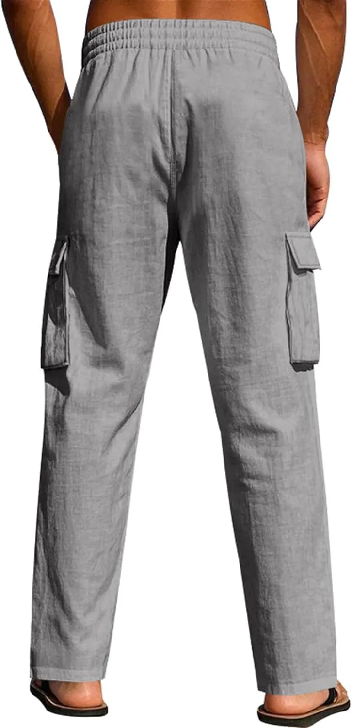 Men's Casual Linen Pants Summer Beach Loose Long Trousers