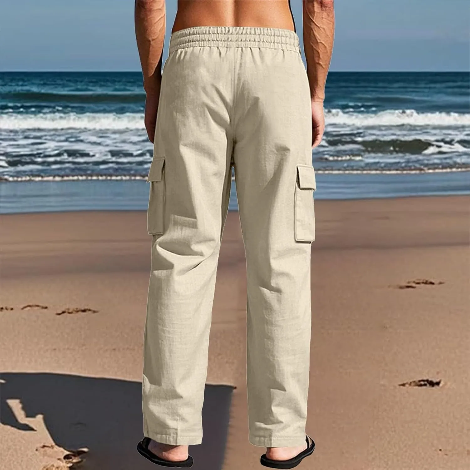 Men's Casual Linen Pants Summer Beach Loose Long Trousers