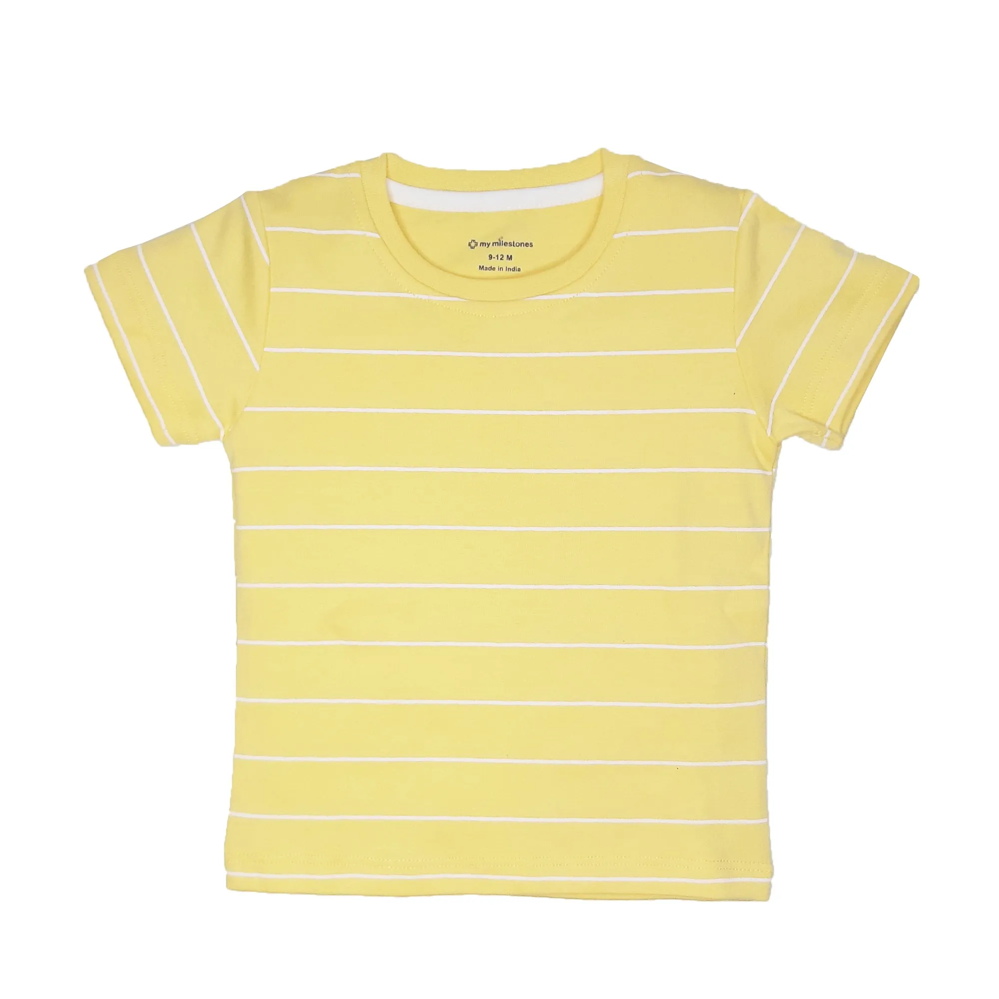 My Milestones Round Neck T-Shirt HS Stripes Yellow / White / Grey - 3 Pc Pack
