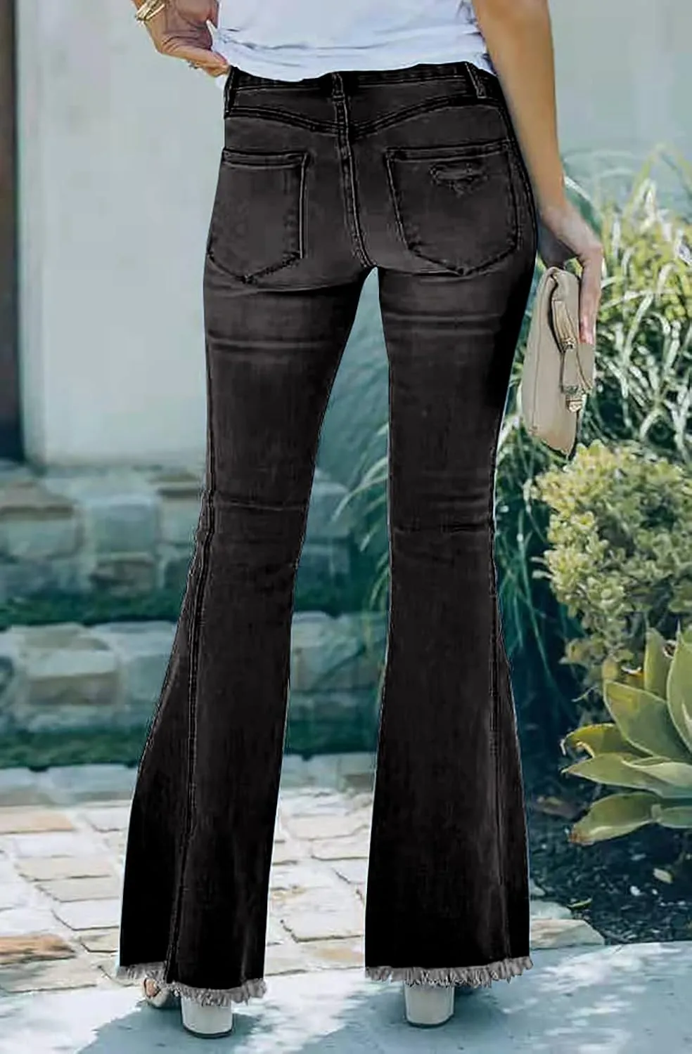 Necooer Womens Flare Jeans Classic Stretch Raw Hem Flare Bell Bottom Denim Jeans Pants
