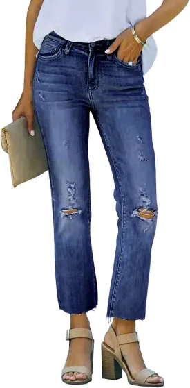 Necooer Womens Flare Jeans Classic Stretch Raw Hem Flare Bell Bottom Denim Jeans Pants