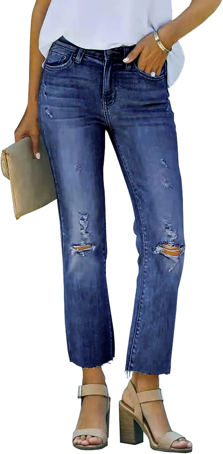 Necooer Womens Flare Jeans Classic Stretch Raw Hem Flare Bell Bottom Denim Jeans Pants