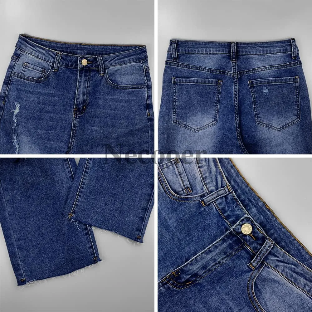 Necooer Womens Flare Jeans Classic Stretch Raw Hem Flare Bell Bottom Denim Jeans Pants