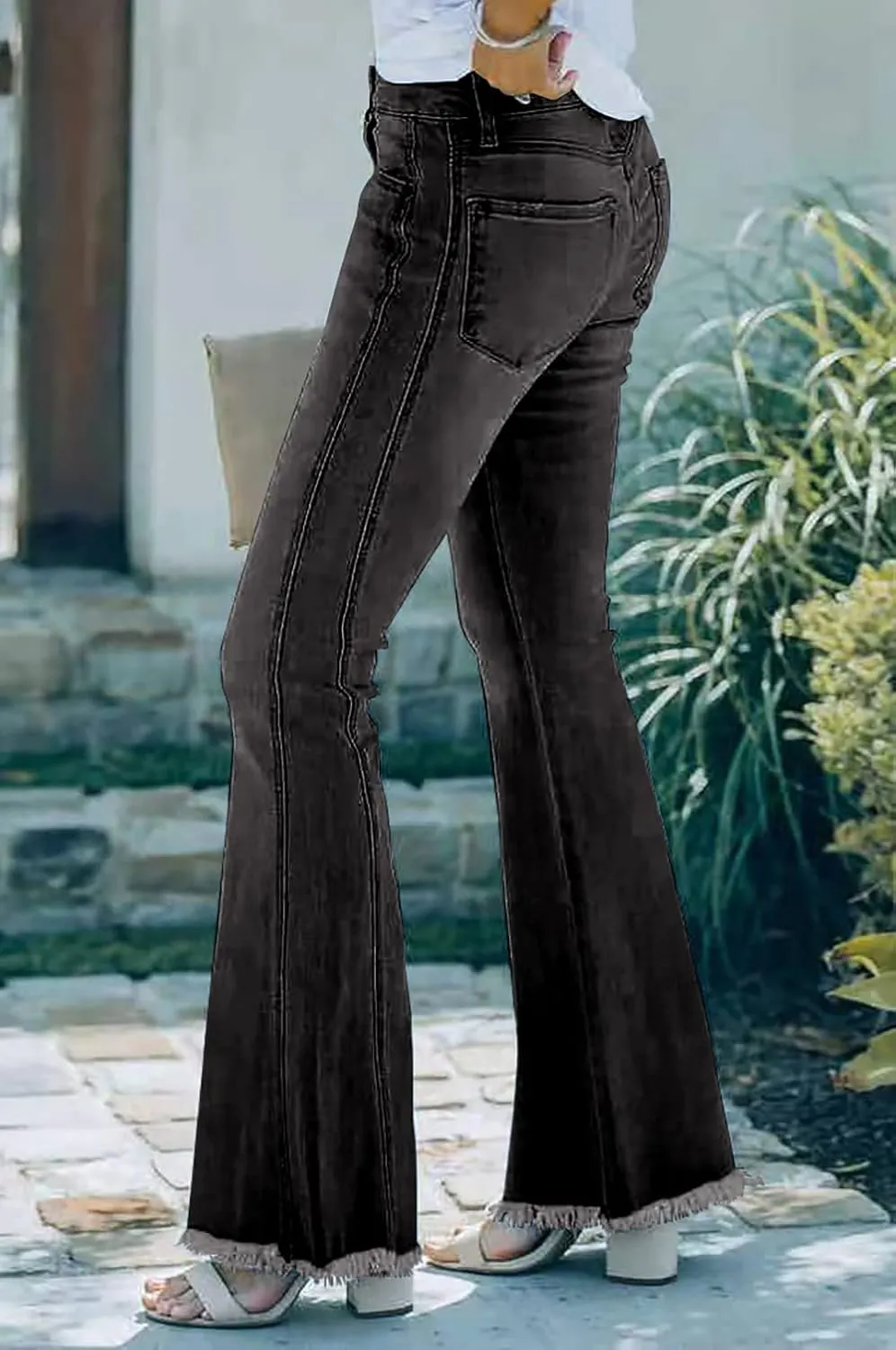 Necooer Womens Flare Jeans Classic Stretch Raw Hem Flare Bell Bottom Denim Jeans Pants