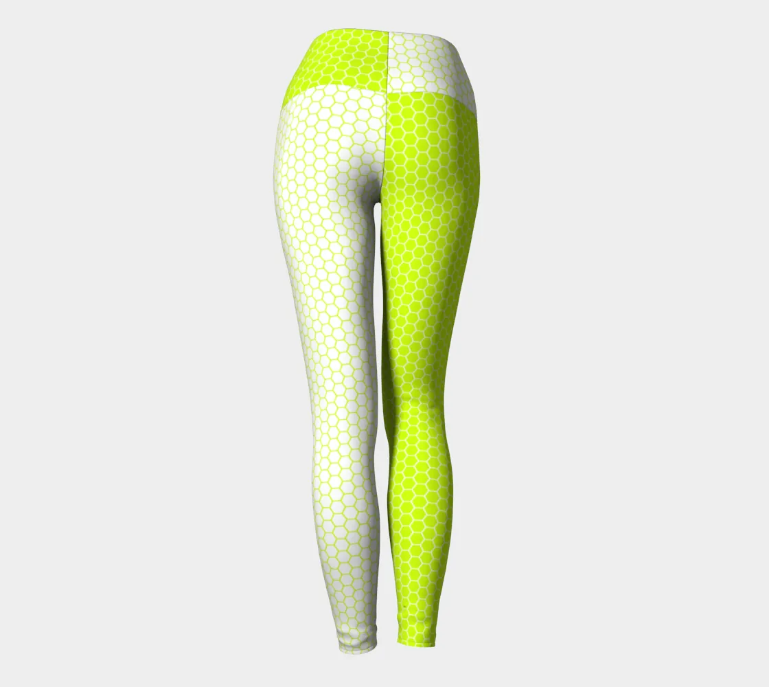 Neon Green Two Tone Honeycomb Yoga Leggings