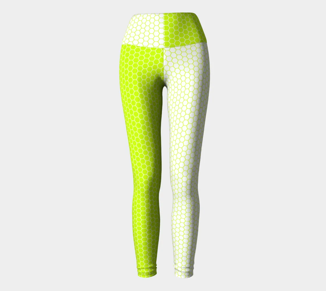Neon Green Two Tone Honeycomb Yoga Leggings