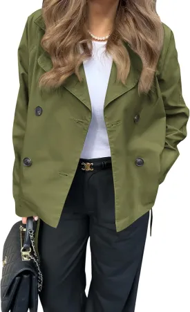 Onedreamer Women's Double Breasted Trench Coat Classic Lapel Long Sleeve Blazer Jackets Casual Outerwear With Belt