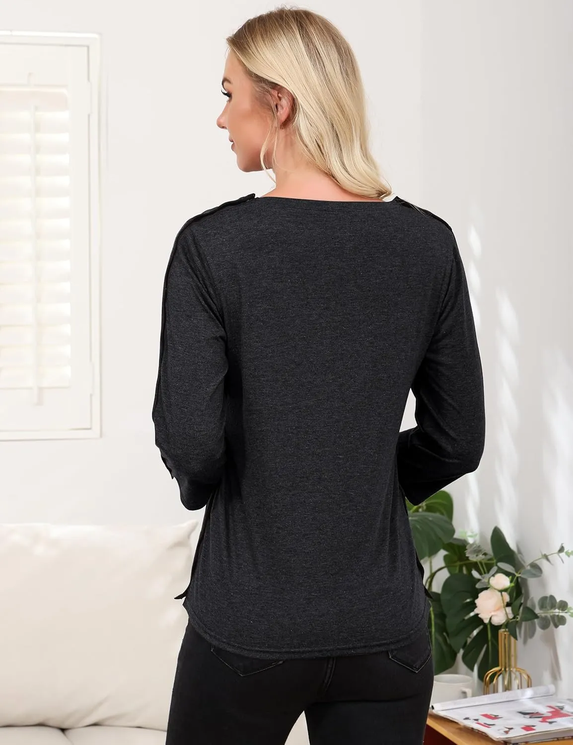 Post Shoulder Surgery Shirts for WomenTear Away 3/4 Sleeve Full Open Side Snap Dialysis Chemo Adaptive Clothing