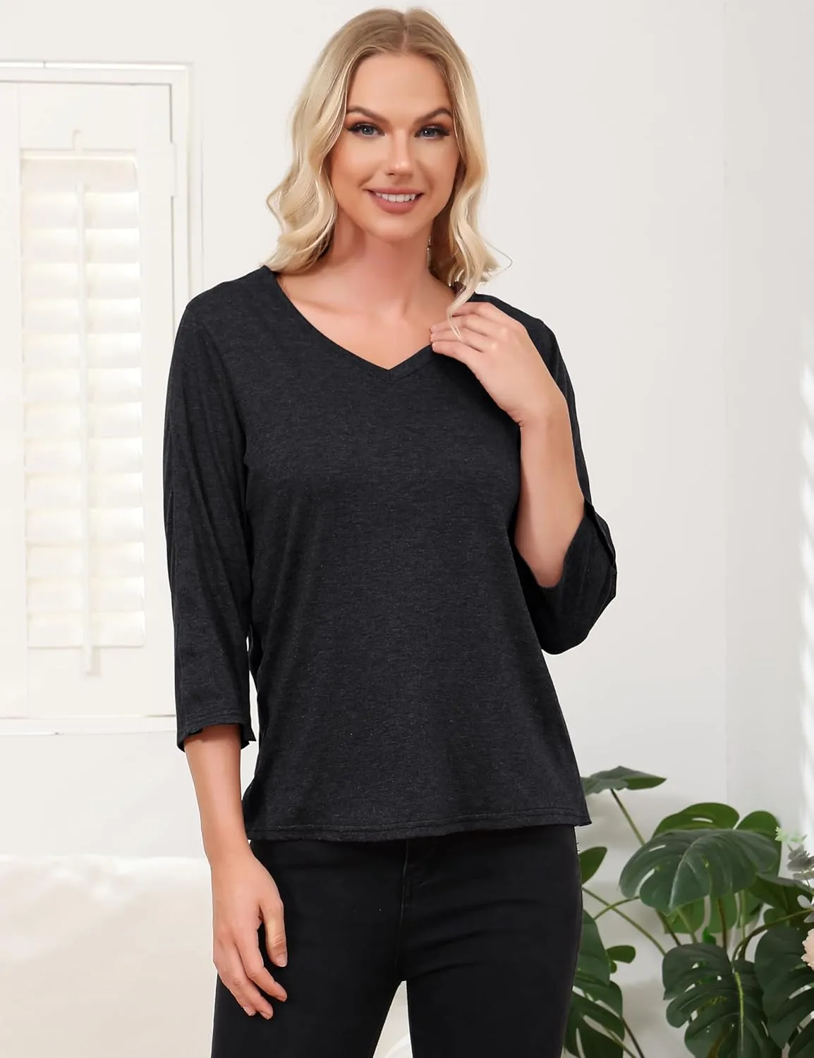 Post Shoulder Surgery Shirts for WomenTear Away 3/4 Sleeve Full Open Side Snap Dialysis Chemo Adaptive Clothing
