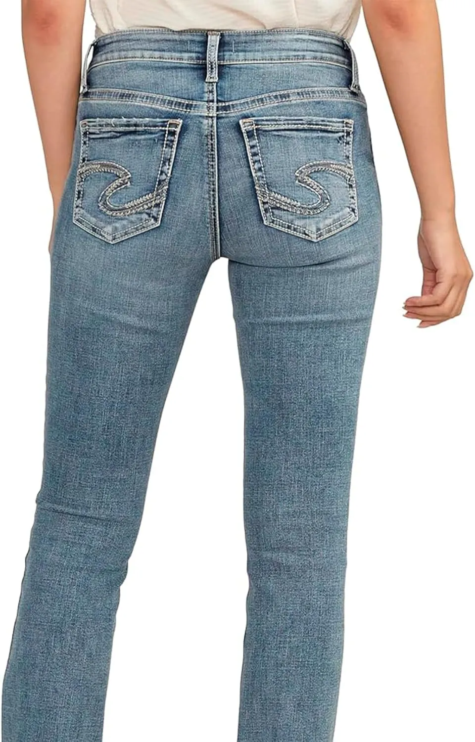 Silver Jeans Co. Women's Elyse Mid Rise Comfort Fit Straight Leg Jeans