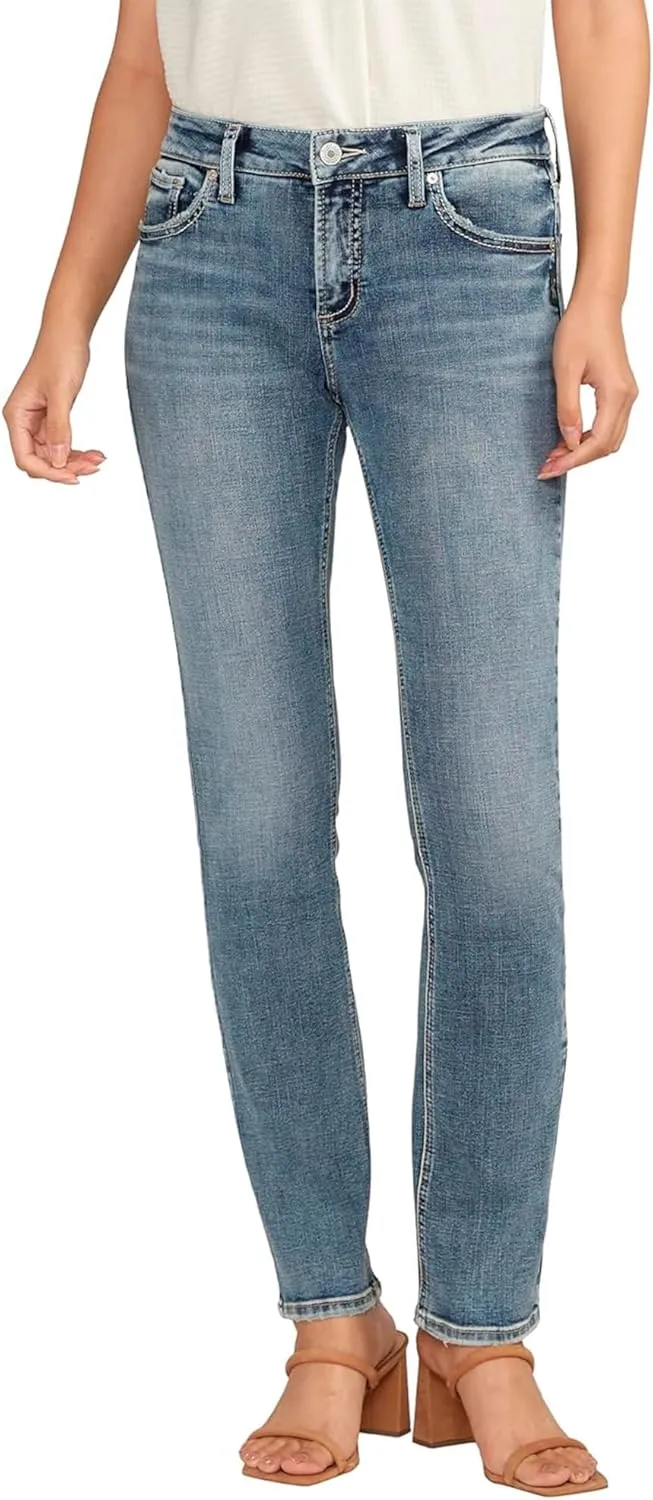 Silver Jeans Co. Women's Elyse Mid Rise Comfort Fit Straight Leg Jeans