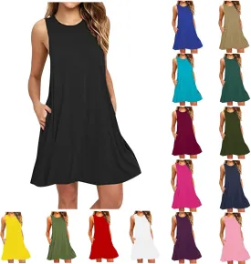Summer Dresses for Women 2025 Tshirt Dress with Pockets Knee Length Beach Vacation Sundress Flowy Casual Tank Dress
