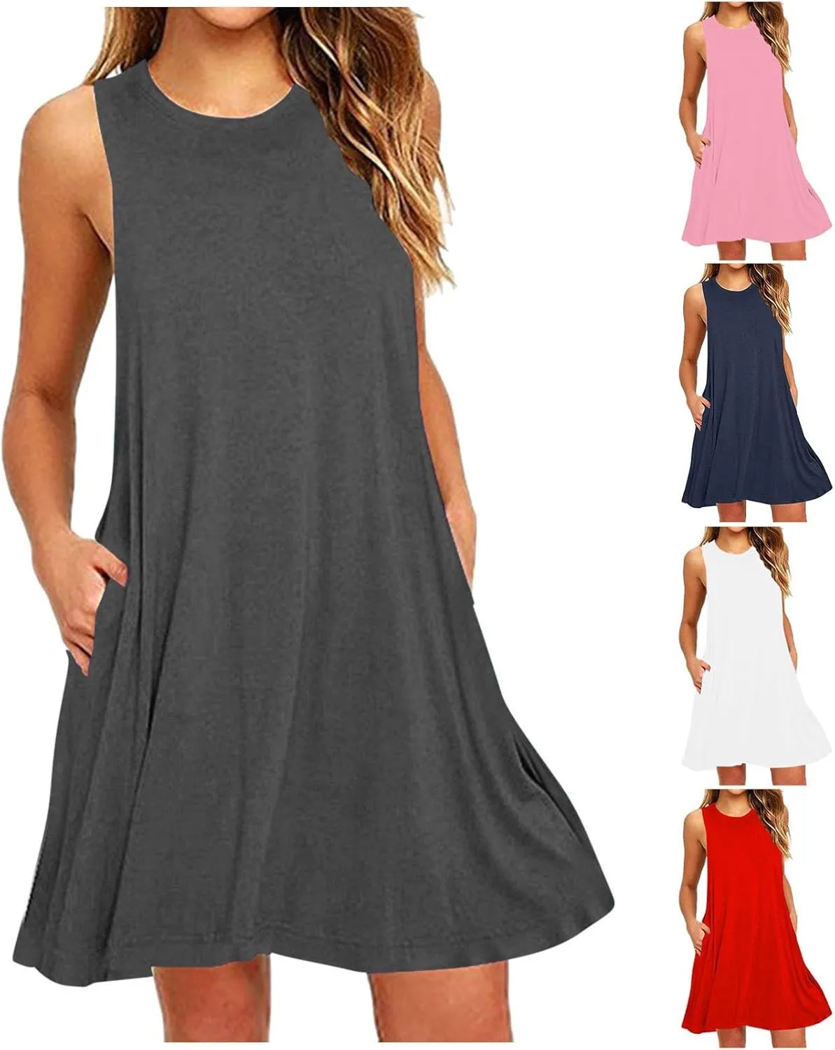 Summer Dresses for Women 2025 Tshirt Dress with Pockets Knee Length Beach Vacation Sundress Flowy Casual Tank Dress