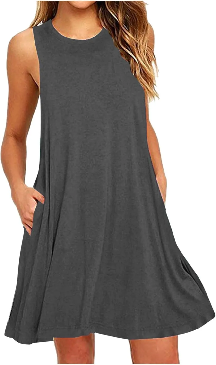 Summer Dresses for Women 2025 Tshirt Dress with Pockets Knee Length Beach Vacation Sundress Flowy Casual Tank Dress