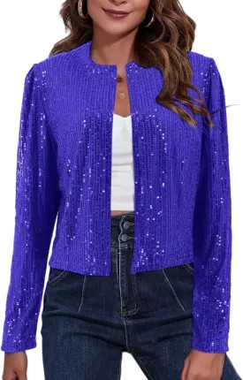 TYNORA Womens Sequin Jackets Long Sleeve Open Front Coat Glitter Short Blazer Casual Coat Party Club