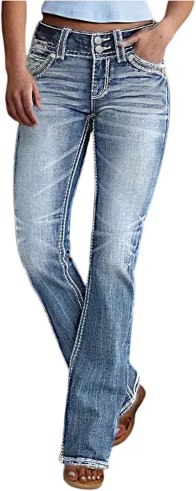 Womens Bootcut Jeans Cute Stretchy Boyfriend High Waisted Flare Jeans Y2K Trendy Country Mom Straight Leg Denim Pants