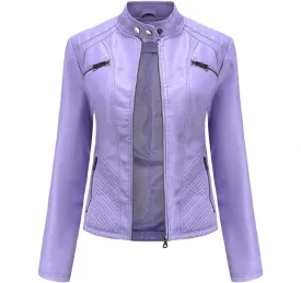 Women's Faux Leather Motorcycle Jacket PU Slim Short Biker Coat Fitted Slim Outwear with Zipper Pockets