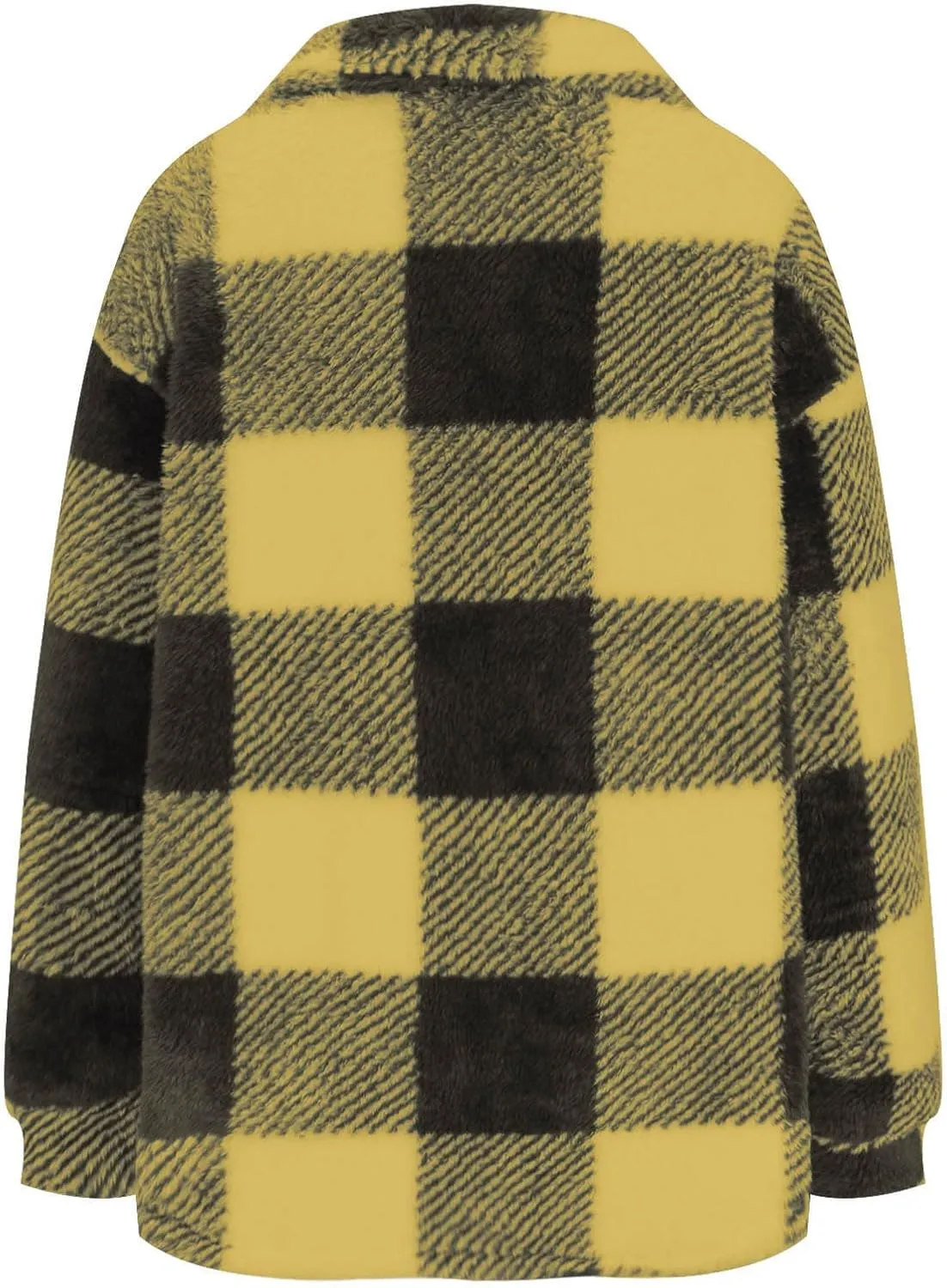 Women's Fuzzy Fleece Plaid Shacket Jacket Checkered Button Down Long Sleeve Shirts Jacket Wth Flap Pockets Plus Size