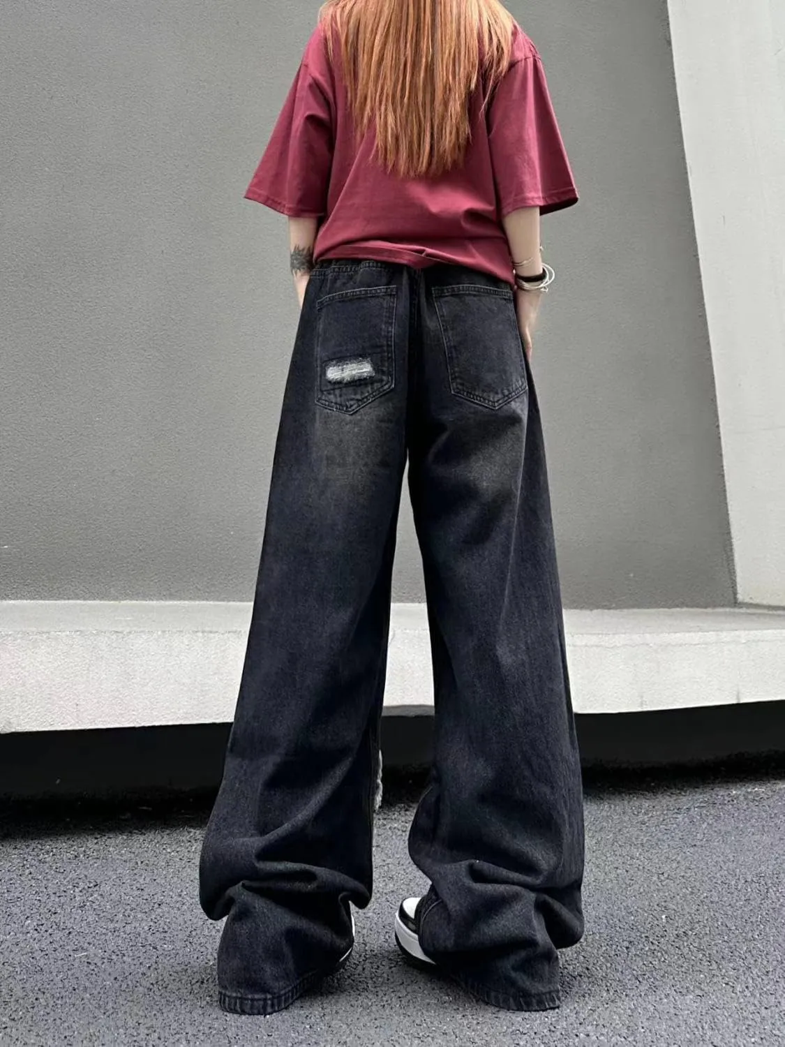 Women's Gothic Ripped Jeans High Waist Hip-Hop Vintage Y2k Denim Pants Oversize Harajuku Beggy Wide Leg Jeans