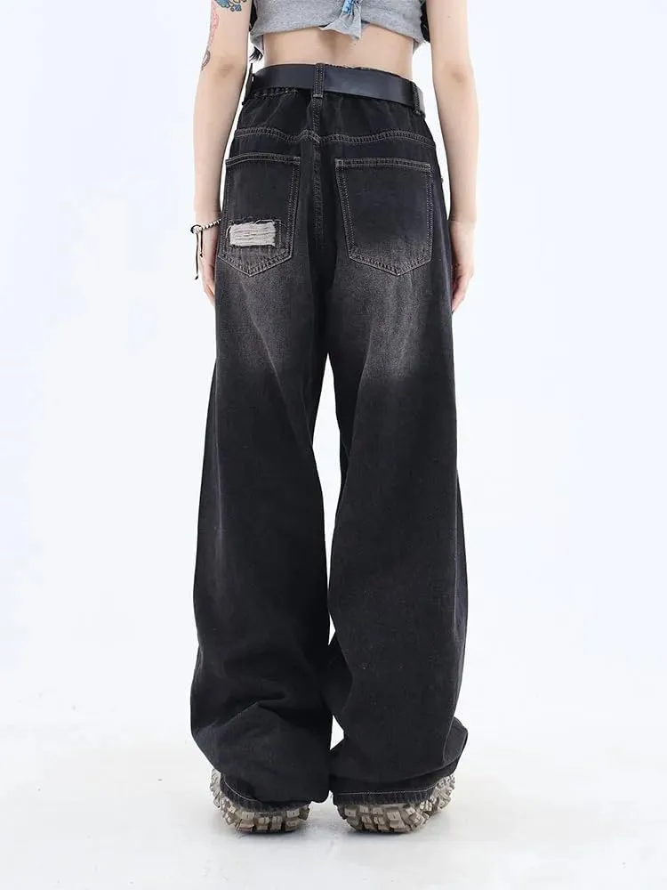 Women's Gothic Ripped Jeans High Waist Hip-Hop Vintage Y2k Denim Pants Oversize Harajuku Beggy Wide Leg Jeans